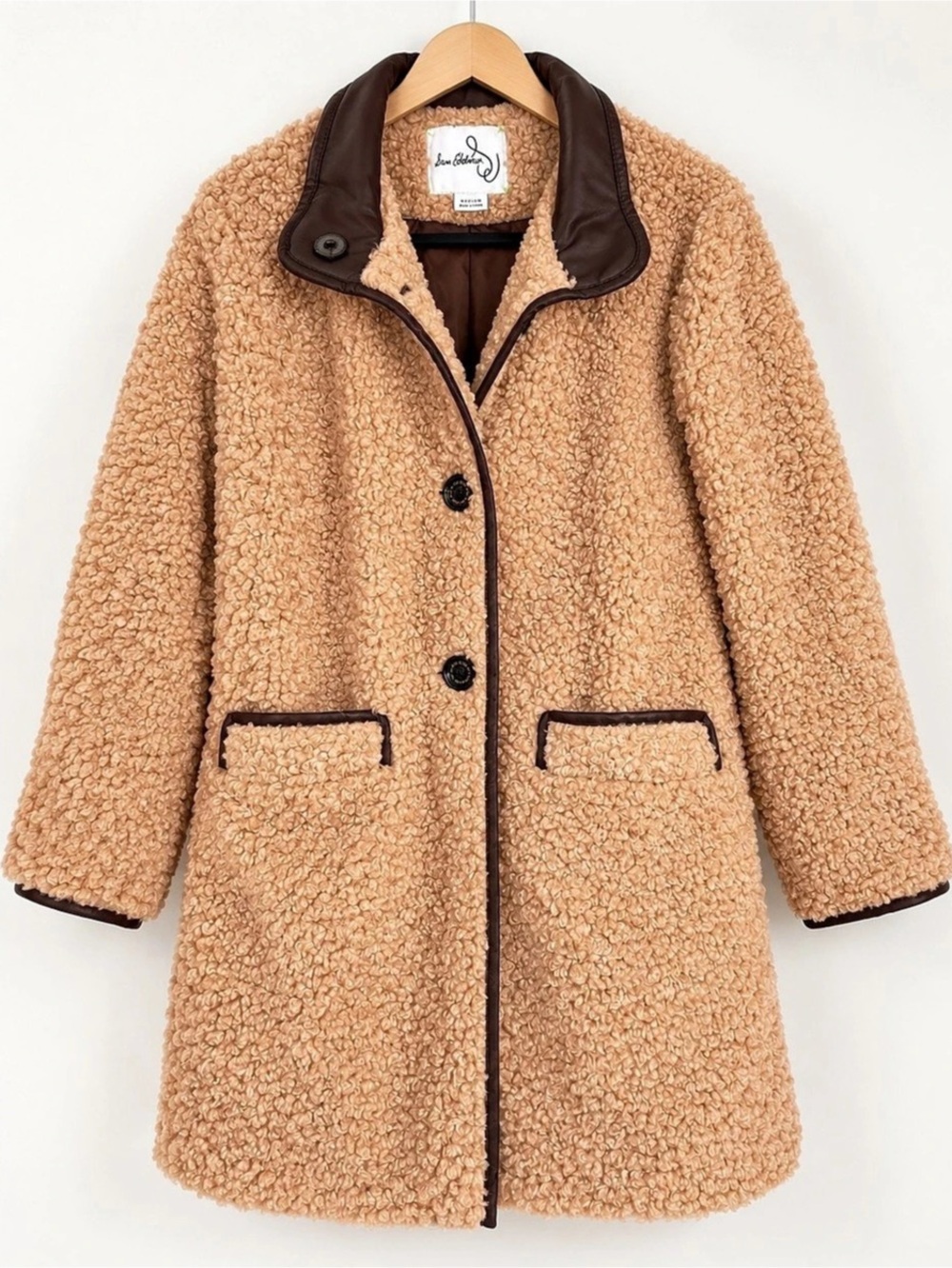 Sam Edelman Stand Collar Faux Shearling Coat Tan & Brown Medium New to You